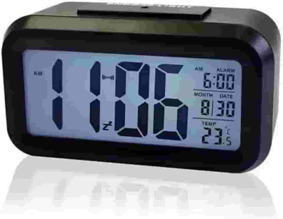 Relógio Digital de Mesa Despertador de Cabeceira Inteligente com Sensor de Temperatura Cabeceira Premium (Black)