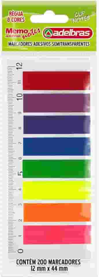 Bloco Marcador de Página, Adelbras, Adesivo, Memonotes, 8 Cores Neon, 200 Folhas, Multicor