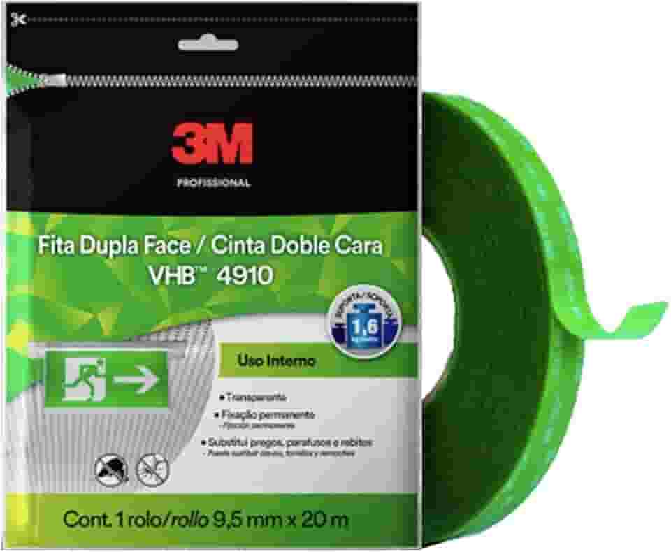 3M, Fita VHB, Dupla-face, Adesivo Transferível, 9,5 mm x 20 m, Transparente, 4910