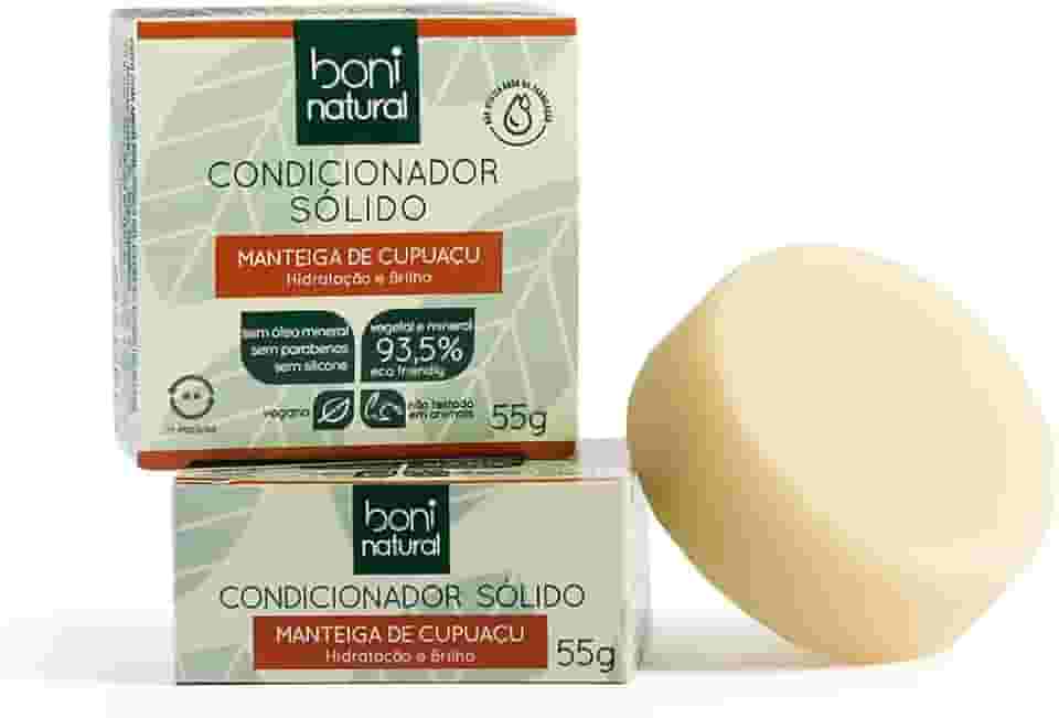 BONI NATURAL Condicionador Sólido Vegano com Manteiga de Cupuaçu Cupuaçu para Hidratação e Brilho, Sem Silicones, Sem Sulfatos, Sem Parabenos, Verde