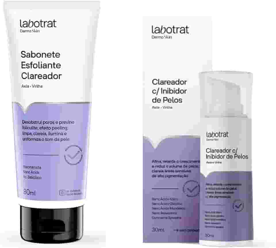 Kit Clareador e Inibidor de Pelos Labotrat Dermo Skin com Sabonete Esfoliante 80ml e Sérum Clareador 30ml Clareia Manchas Reduz Pelos e Foliculite para Axilas e Virilha com Tecnologia Nanotecnológica
