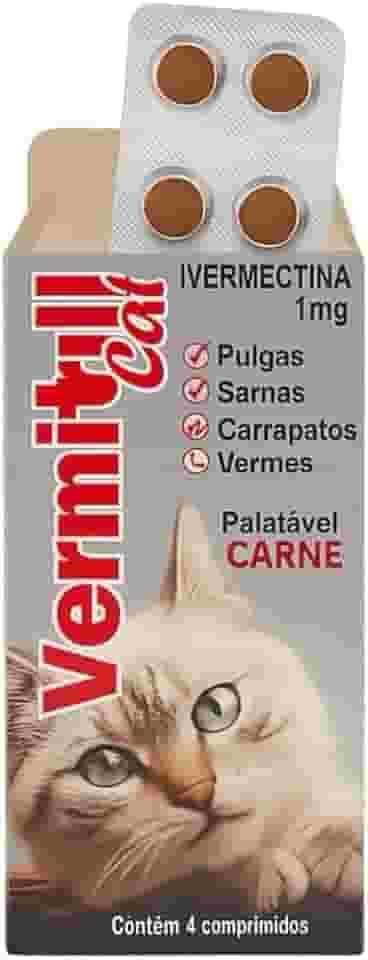 Vermitril Cats Antipulgas carrapatos sarnas e vermes 4 comprimidos sabor carne