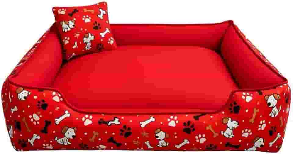 Caminha Pet Luxo com Fundo Impermeável – Cama Macia para Cachorro e Gato com Zíper Removível(Vermelho,GG - 70X60)