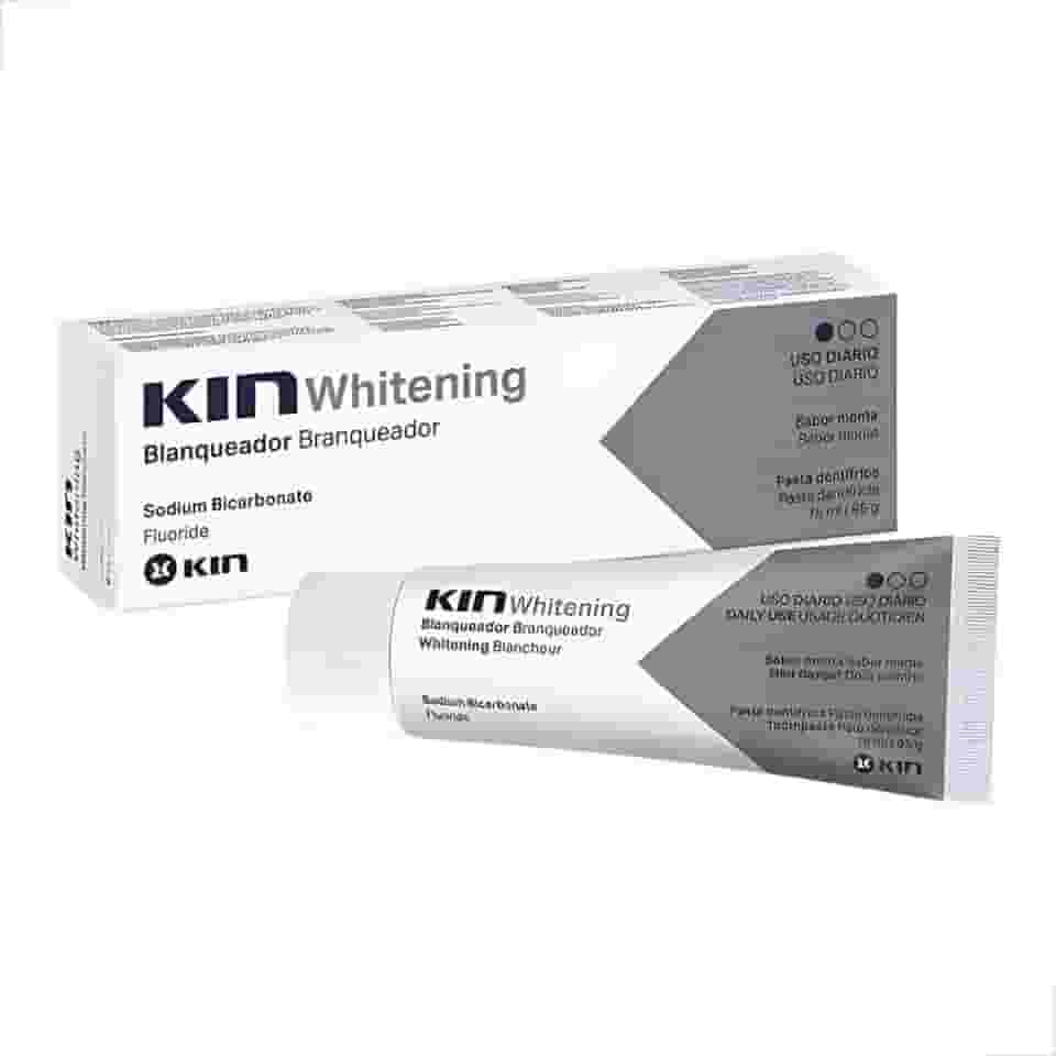 Kin Whitening Pasta Dente Clareadora 75ml Clareamento Dentes Proteção Esmalte Oral Brilho Dental Redução Mancha Amarelo