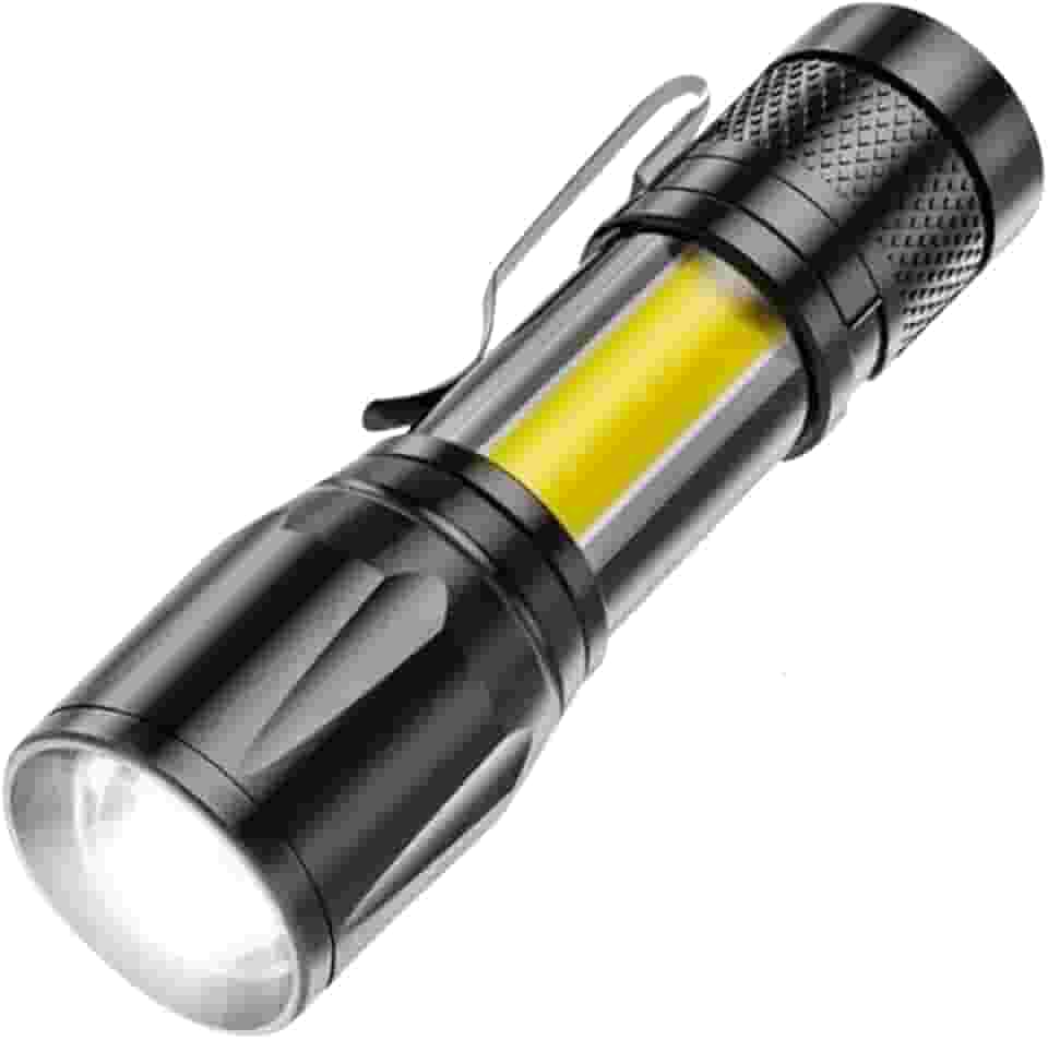 Lanterna Tática LED Mini, Portátil, Recarregável com Luz Frontal e Lateral, 3 Modos de Iluminação, Ideal para Camping, Emergência, Pesca e Segurança - Premium