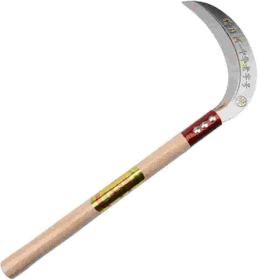 KEYI Foice de grama de aço, foice de limpeza, lâmina de aço manganês/cabo de madeira de lei ferramenta de foice portátil - foice de segurança portátil para jardinagem multiuso