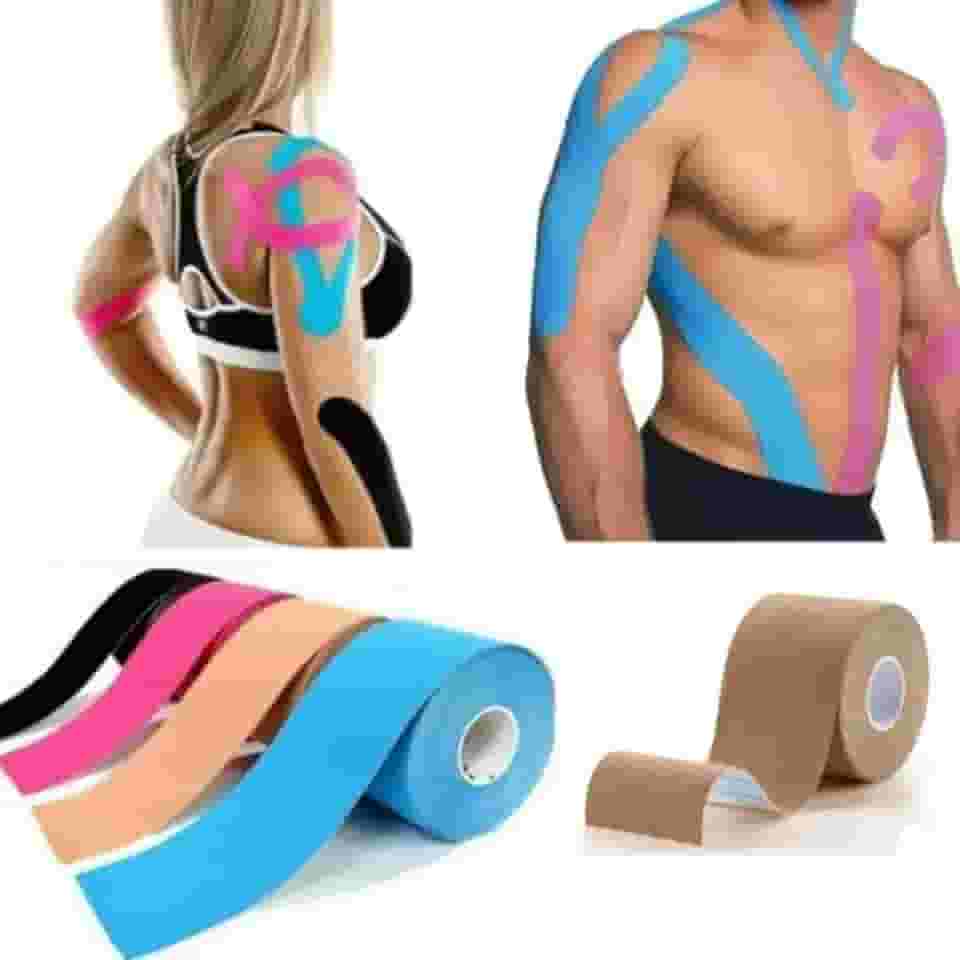 Kit 2 Fitas Bandagem Elástica Adesiva Kinesio Tape Dor Muscular Fisioterapia Recuperação Muscular Para Lesões (Preto)
