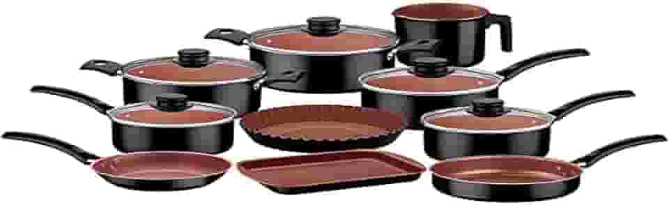 Jogo de Panelas Tramontina Turim Preta e Cobre Antiaderente Starflon Max 10 Peças