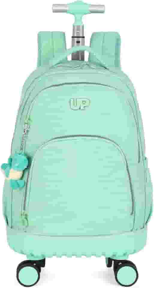 Mochila Escolar Notebook Carrinho Rodinhas 360 Graus Chaveiro Pelucia Up4you MC49155UP (Turquesa)