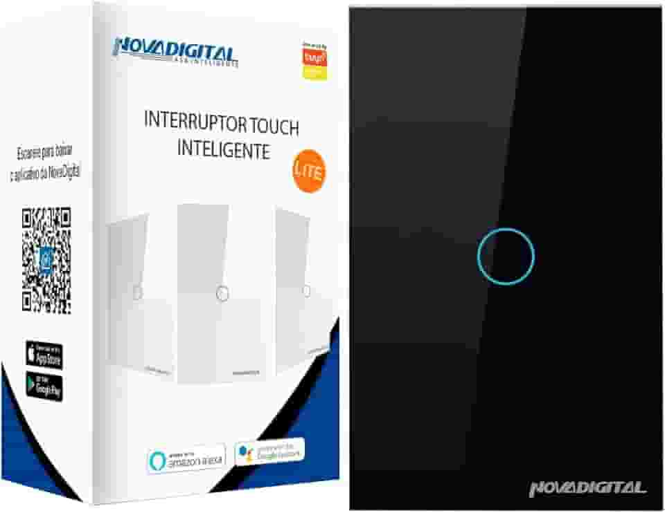 Interruptor Inteligente Wi-Fi Nova Digital 1 Botão Touch LITE-WS1 Smart Home Google Home Alexa Automação Residencial Preto