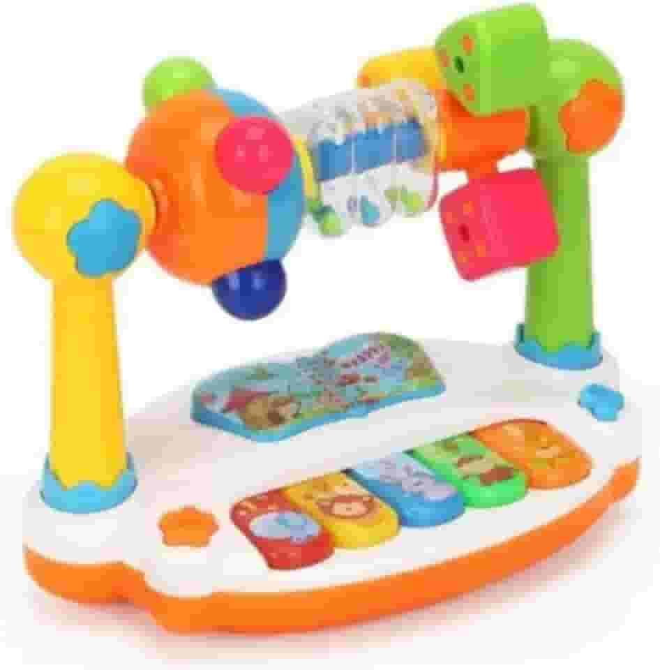 Teclado Musical Infantil Educativo com Luzes e Sons de Animais, Cho calho Giratório, Formas Geométricas - Estimula Coordenação e Desenvolvimento Cognitivo