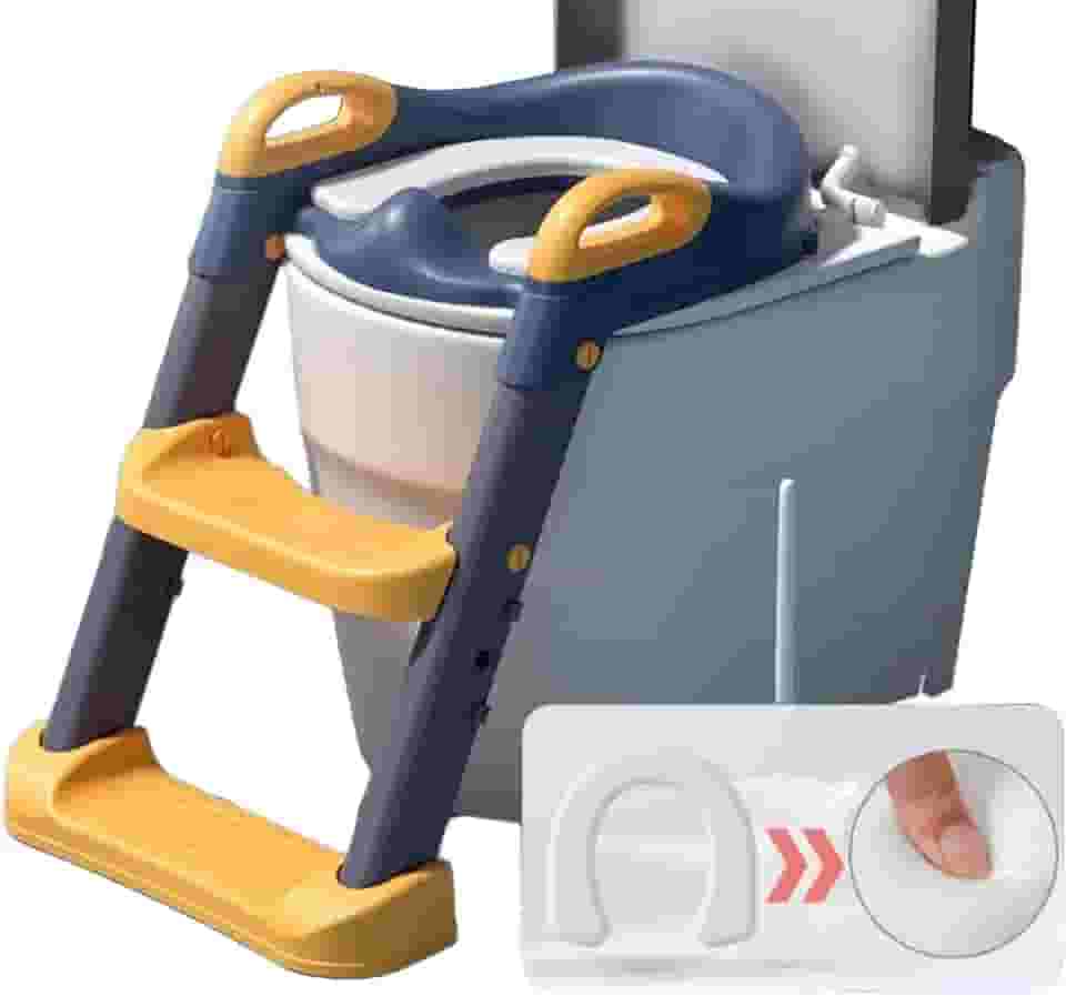 Assento Redutor Infantil para Vaso Sanitário com Escada, Ajustável, Antiderrapante, Almofadado, Troninho (Azul)