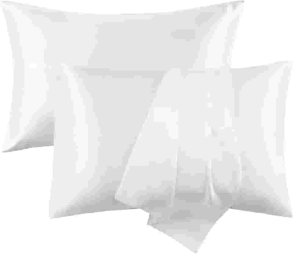 Conjunto de 2 fronhas de cetim de seda tamanho padrão com fecho de envelope presentes amigos da pele e cabelo para mulheres homens 50,8 cm x 91,4 cm branco