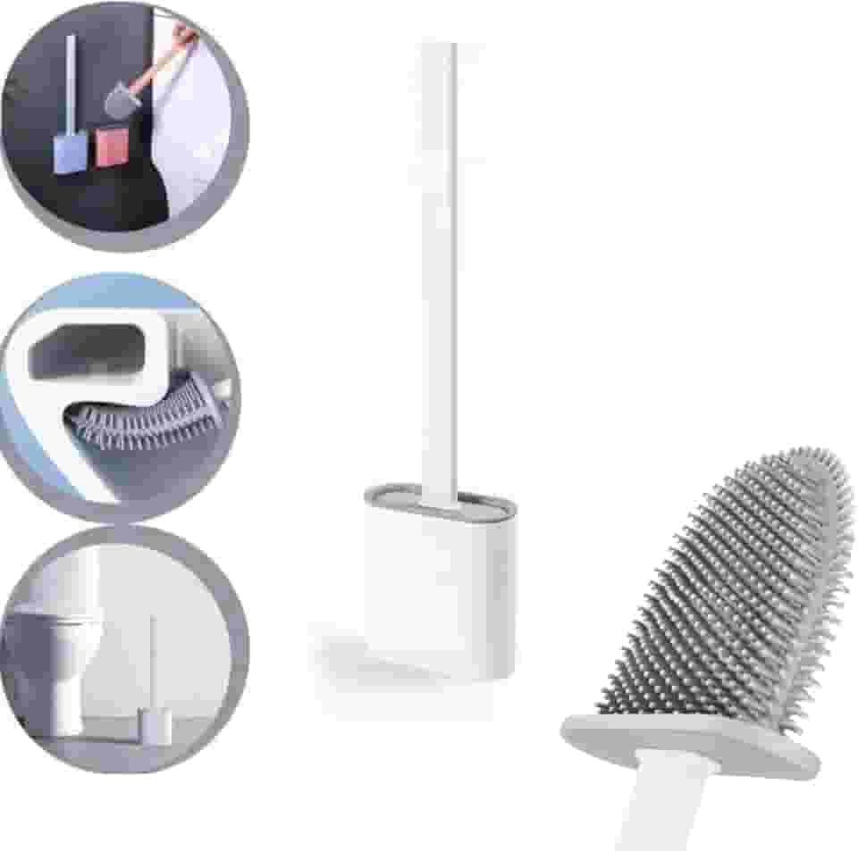 Escova de Limpar Vaso Sanitário Privada Banheiro em Silicone com Suporte Para Parede Cor Original (Branco)
