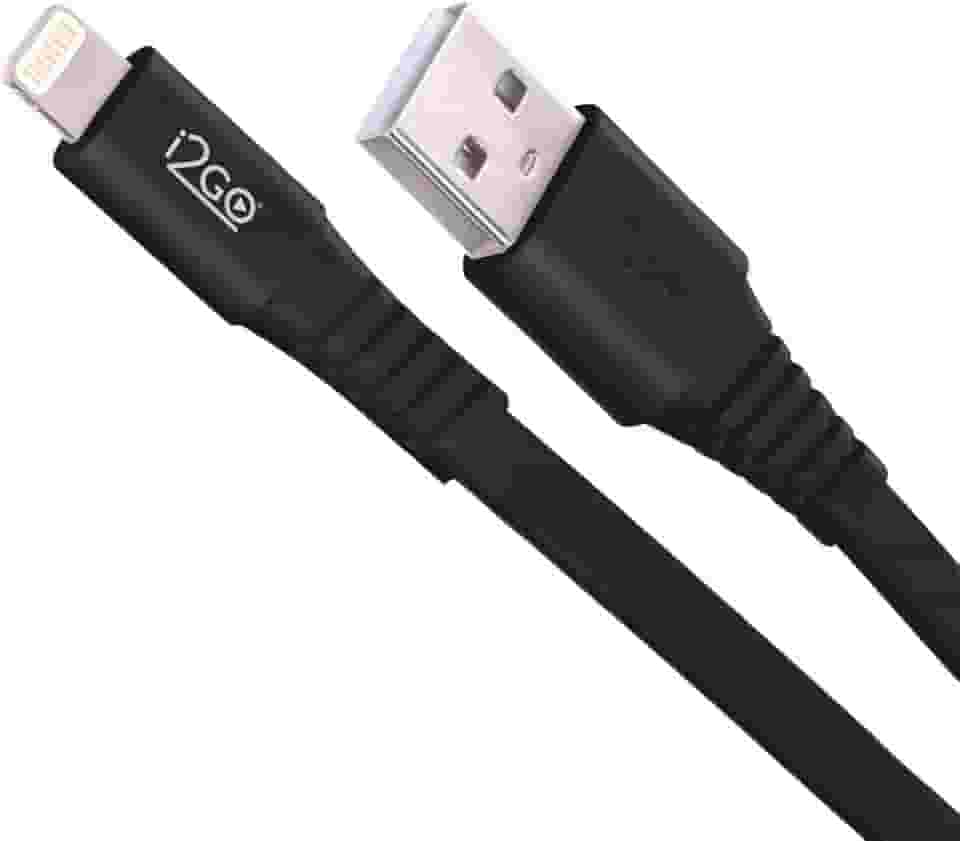 Cabo Iphone/Cabo Lightning I2GO Certificado MFi 1,2m 2,4A PVC Flexível Flat Preto - I2GO Basic