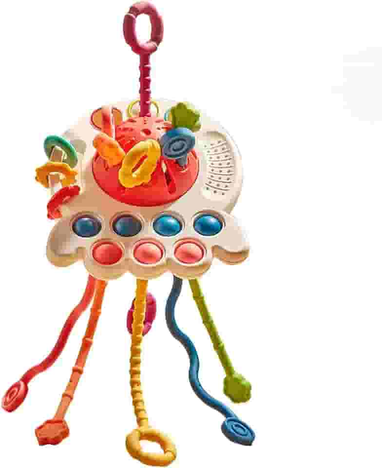 Brinquedo Montessori de Puxar Cordão para Bebês - Brinquedo Sensorial para Crianças de 6 a 12 Meses - Silicone