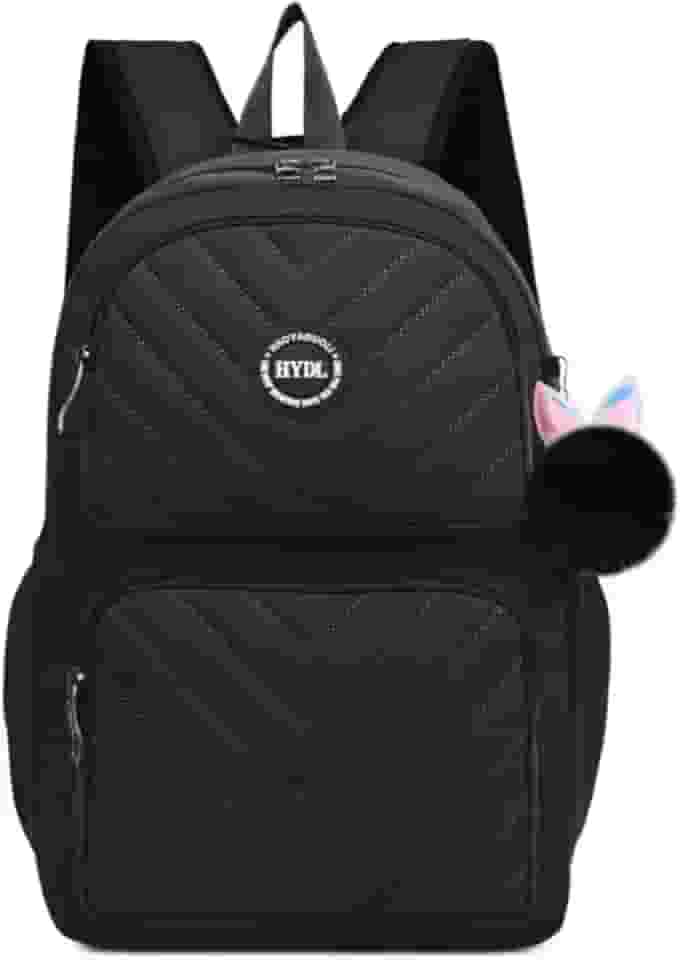 Mochila Escolar Feminina Luxo com Pompom Preta – Reforçada, Espaçosa e Confortável