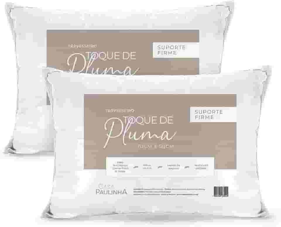 Kit 2 Travesseiros 70x50 Cm Toque De Pluma Suporte Firme – Enchimento Macio, Antialérgico, Antiácaro, Lavável, Ideal Para Dormir De Lado Ou Costas, Casa Paulinha Conforto Premium