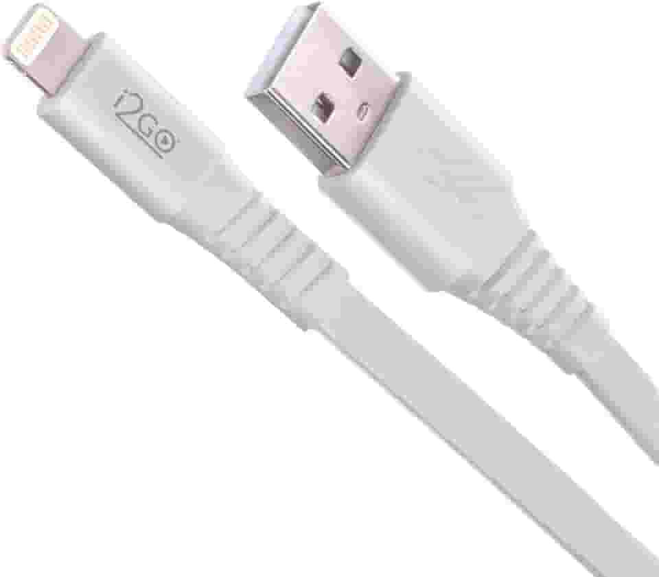 Cabo Iphone/Cabo Lightning I2GO Certificado MFi 1,2m 2,4A PVC Flexível Flat Branco - I2GO Basic
