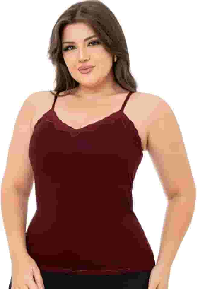 Regata Blusinha Feminina de Alça Fina com Bojo e Detalhe em Renda