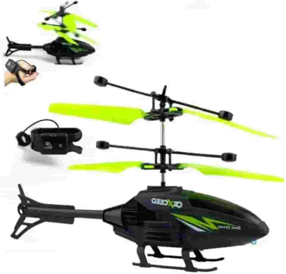 Helicóptero Infantil com Controle de Pulso e Sensor de Movimento, Brinquedo Educativo com Luz LED, Bateria Recarregável, Seguro e Resistente – Ideal para Crianças (Verde)