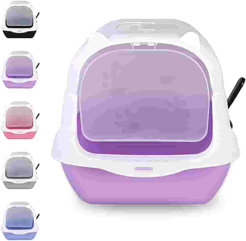 Caixa Areia Fechada Gato Autolimpante Grande Banheiro Pá (Branco/Roxo)