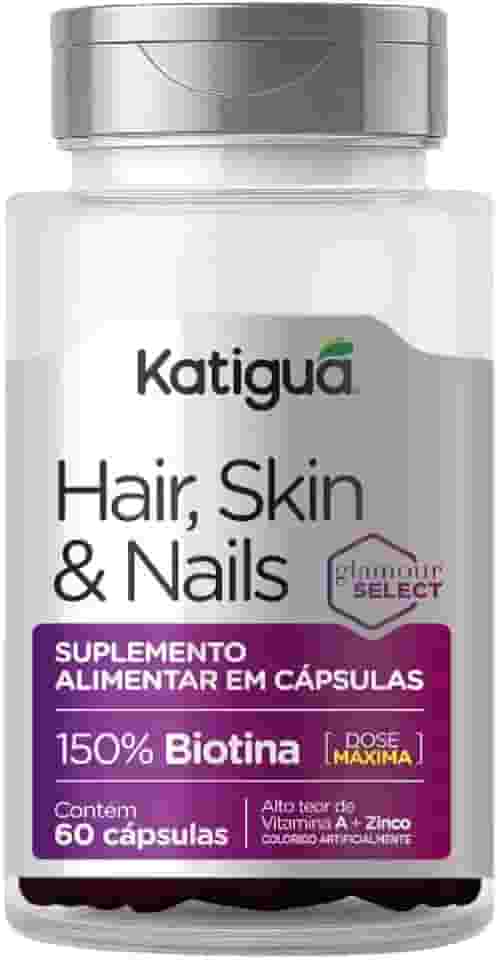 Katiguá, Pele, Cabelo & Unhas, Com Biotina, Vitamina A, Zinco & Cobre, Sem sabor, Para mulheres, 60 Cápsulas rígidas • 60 doses, Prata