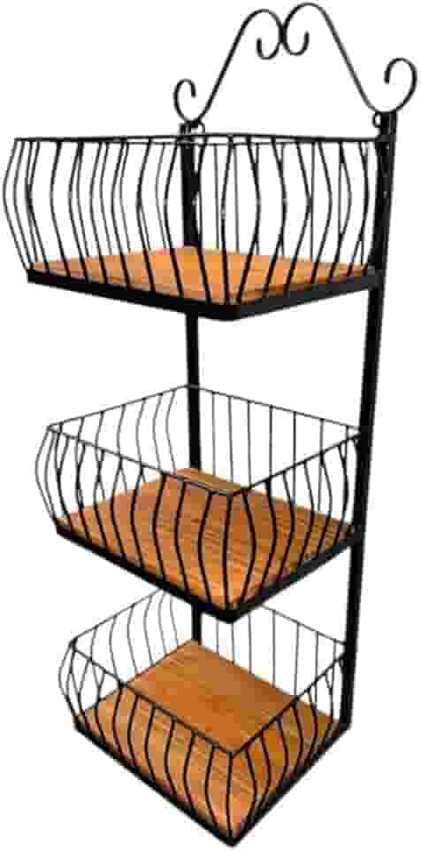 fruteira quadrada de parede 3 andares em ferro e madeira