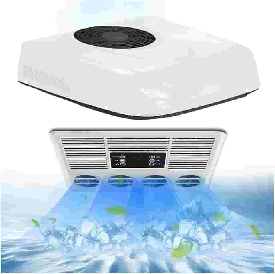 Treeligo Ar condicionado de teto de 12 V, unidade A/C de caminhão, resfriamento para trailer automotivo, caminhão, semi-caminhão, reboque de barco, reboques