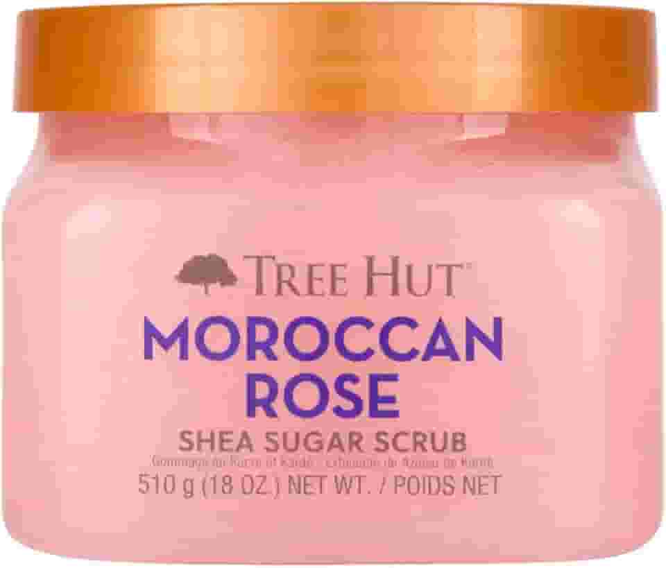 Tree Hut Moroccan Rose Shea Sugar Scrub | Esfoliante corporal que remove a pele seca e morta para uma sensação macia e hidratada | Cuidados nutritivos essenciais para o corpo | 532 ml.