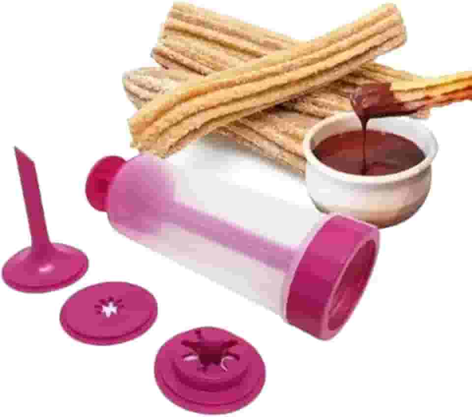 Máquina de Churros Manual em Casa – Utensílio Doméstico para Modelar e Rechear Churros com 3 Bicos - Modelador para Mini Churros e Biscoitos – Fácil de Usar, Ideal para Família – Cores Variadas'