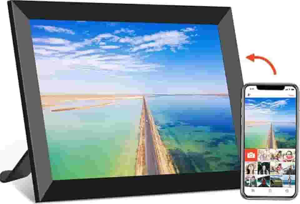 Porta-retrato digital de 10,1 polegadas, WiFi, 1 GB de RAM, 16 GB de memória, tela IPS de 1280x800, brilho de 250cdm2, porta-retratos digital, compartilhar fotos e vídeos via aplicativo PRETO