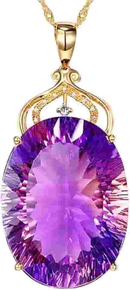 Colar Feminino Luxo 'Ametista' – Prata Banhada a Ouro 18K, Pingente de Cristal Ametista e Zircônias – Joia Fina, Elegante e Sofisticada – Acompanha Bolsa de Veludo