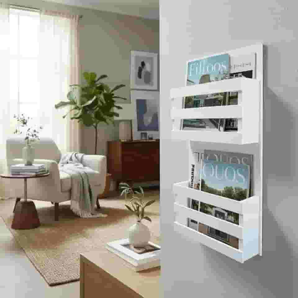 Revisteiro de Parede Porta Revistas Livros Branco Laca