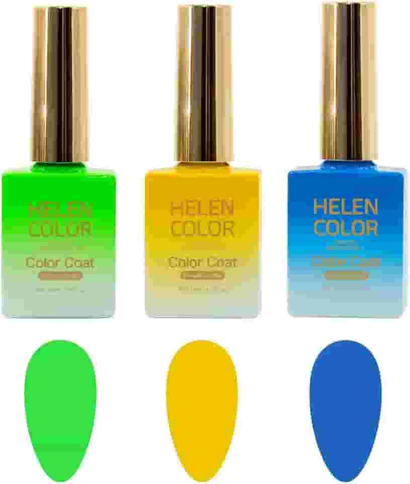 Helen Color Kit Esmaltes Copa do Mundo Brasil, 3 Cores Vibrantes Amarelo Verde Azul, Coleção Especial Torcida Brasileira - 45ml