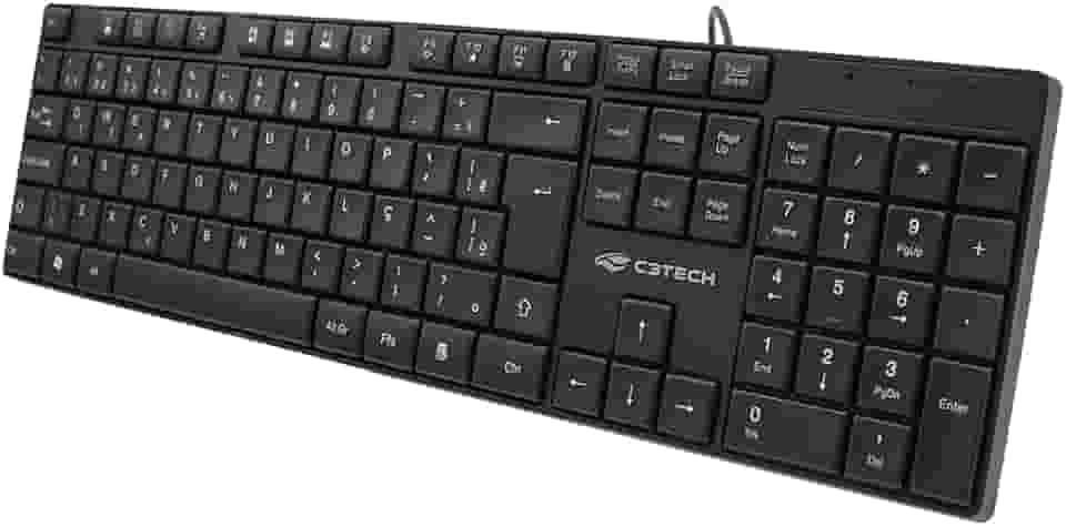 Teclado C3Tech USB Multimidia KB-M11BK PRETO, Teclas baixas slim, Layout padrão português brasileiro ABNT2, Sistema anti-respingo