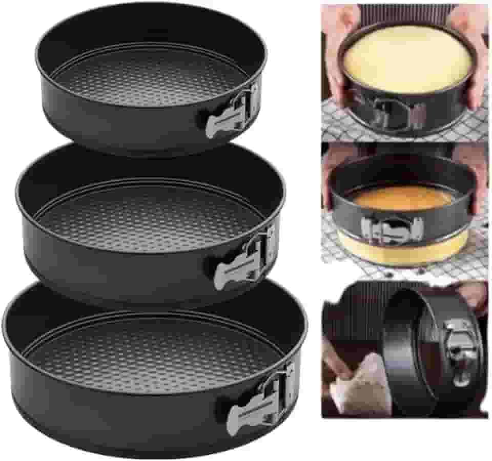 Conjunto de 3 Formas para Bolo, tortas com Fundo Removível Redonda Antiaderente teflon