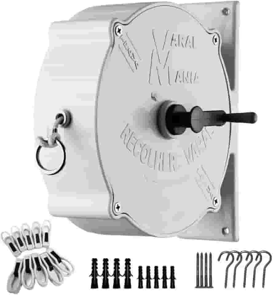 Varal Retrátil de Parede Recolhível com Corda 30m e Kit Instalação – Suporta até 30kg de Roupas