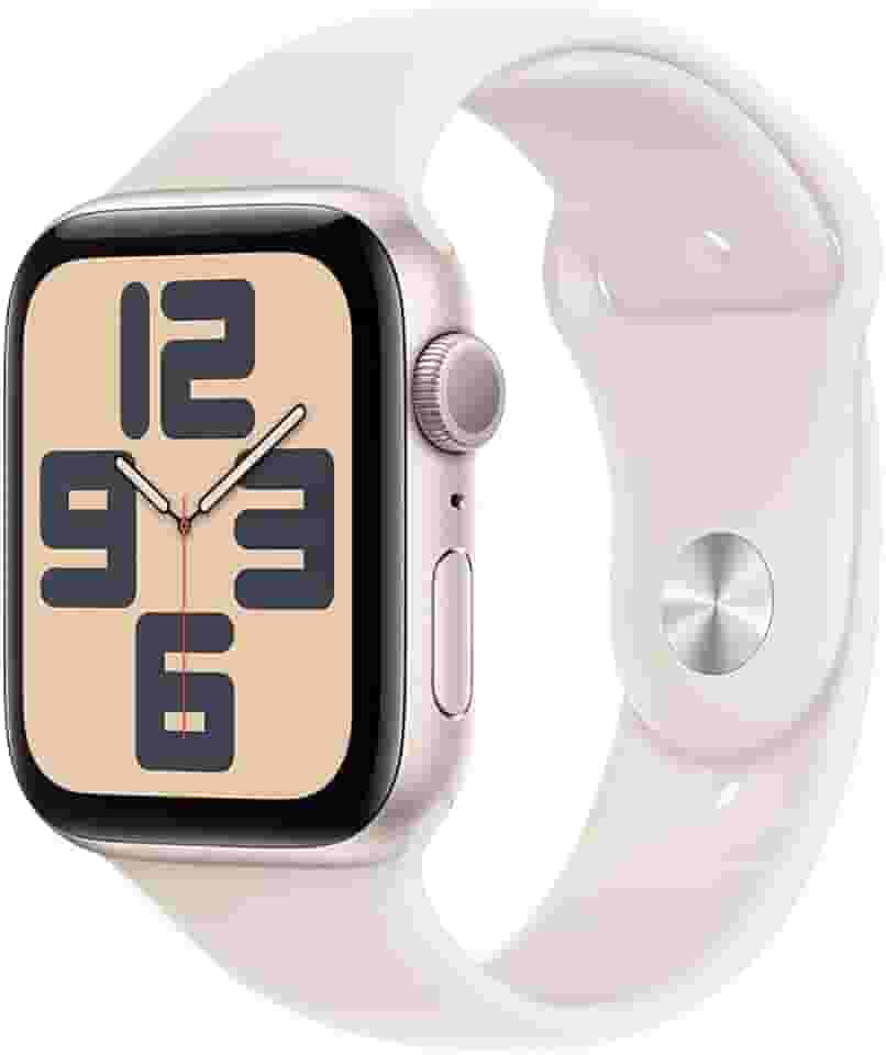 Apple Watch SE GPS • Caixa estelar de alumínio – 44 mm • Pulseira esportiva estelar – M/G