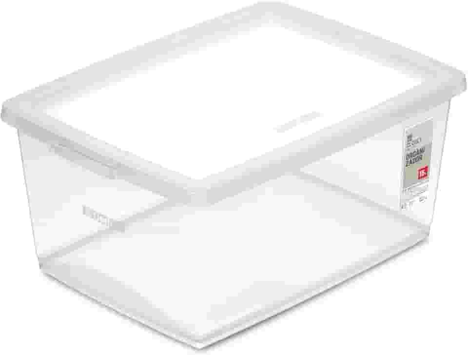 Ordene - Caixa Organizadora Plástica de 15 Litros com Tampa, Cor Cristal, Linha My Closet