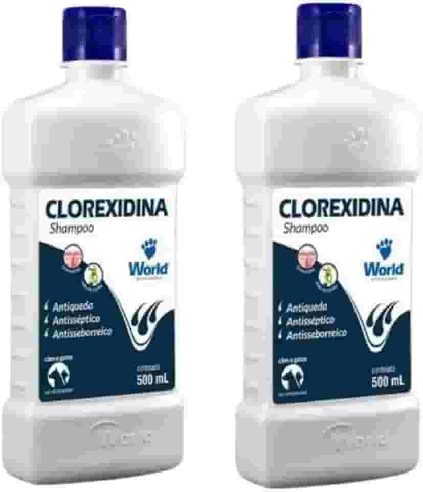 Azul Pet Shampoo Clorexidina 500 ml Kit c/ 2 Unidades para Tratamento Dermatológico de Cães e Gatos com Seborreia, Anti Queda e Antisséptico