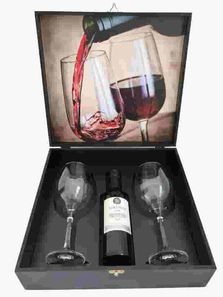 Box Premium Vinho Tinto 375ml Presente Wine 02 Taças Vidro