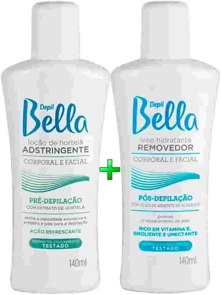 Depil Bella Kit Pré e Pós-Depilação, Loção Adstringente com Hortelã e Óleo Removedor com Semente de Algodão, 140ml cada
