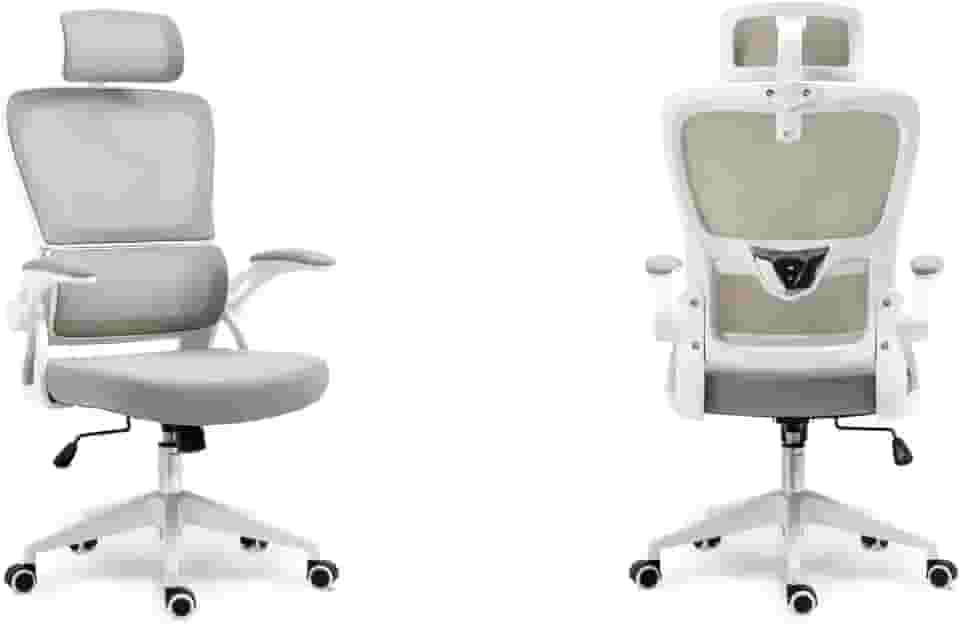 Cadeira de Escritório Presidente Giratória Ergonômica, Com Design Moderno, Estofado Confortável, Apoio Lombar Ajustável, Base Reforçada, Rodízios Silenciosos e Ajuste De Altura (CINZA E BRANCO)