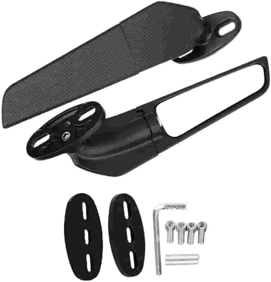 Espelho Retrovisor Esportivo Asa Moto Carenada • Aerodinâmico Universal • Par Preto em Alumínio