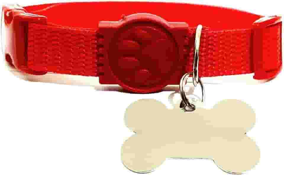 Coleira para Cachorro com Placa de Identificação (VERMELHO, P)