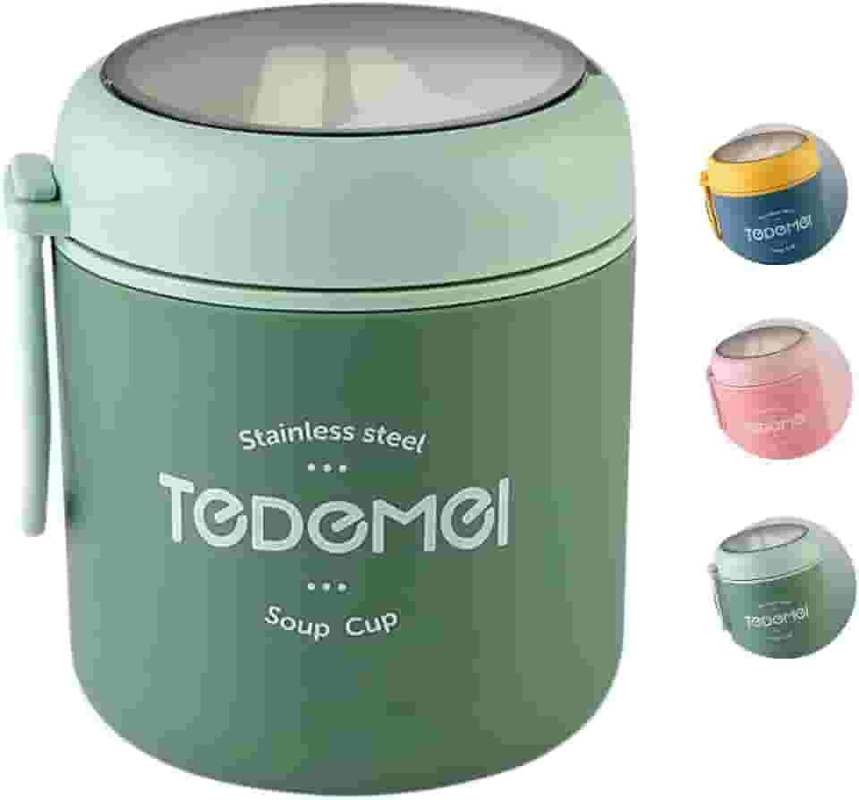 Pote Térmico Com Colher Para Alimentos Pote Térmico para Frutas e Sopa Em Aço Inox 530ml (Verde)