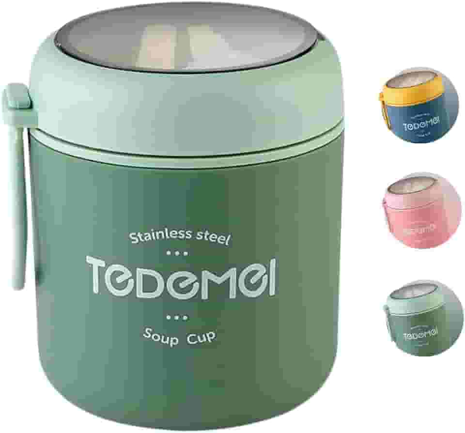 Pote Térmico Com Colher Para Alimentos Pote Térmico para Frutas e Sopa Em Aço Inox 530ml (Verde)
