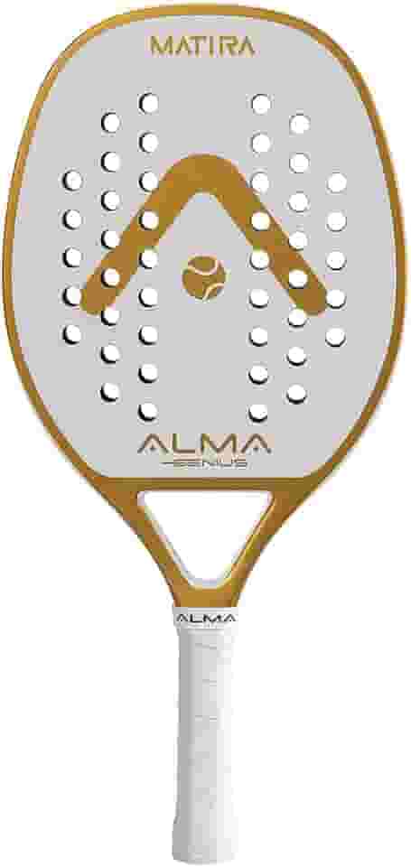 Raquete Beach Tennis Carbono 1K Matira Branca e Dourada Alma Genius