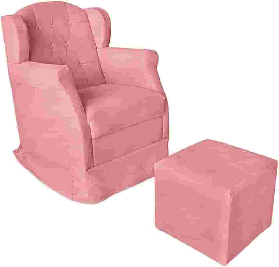 Poltrona de Amamentação Balanço Com Puff Platinum Decor (Rosa)